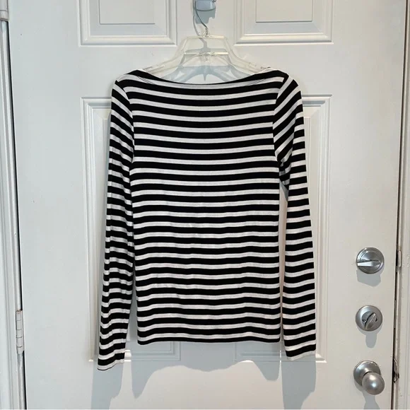 GAP Boatneck Black White Stripes Modern T Long Sleeve Top Size Small Solid Tee - Picture 7 of 8